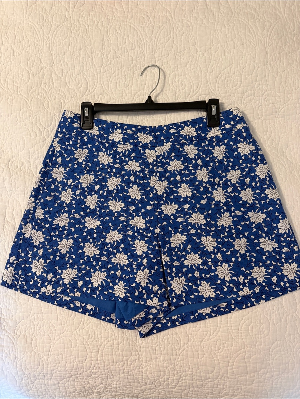 J. Crew Blue and White Floral High-Waist Shorts